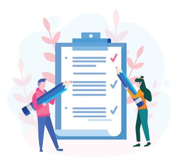 drawing of people reviewing a summary