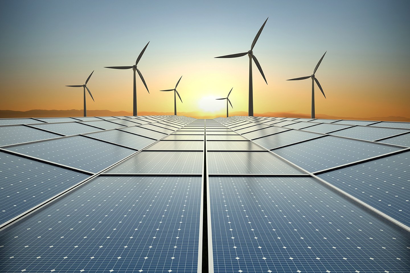Solar panels and windmills