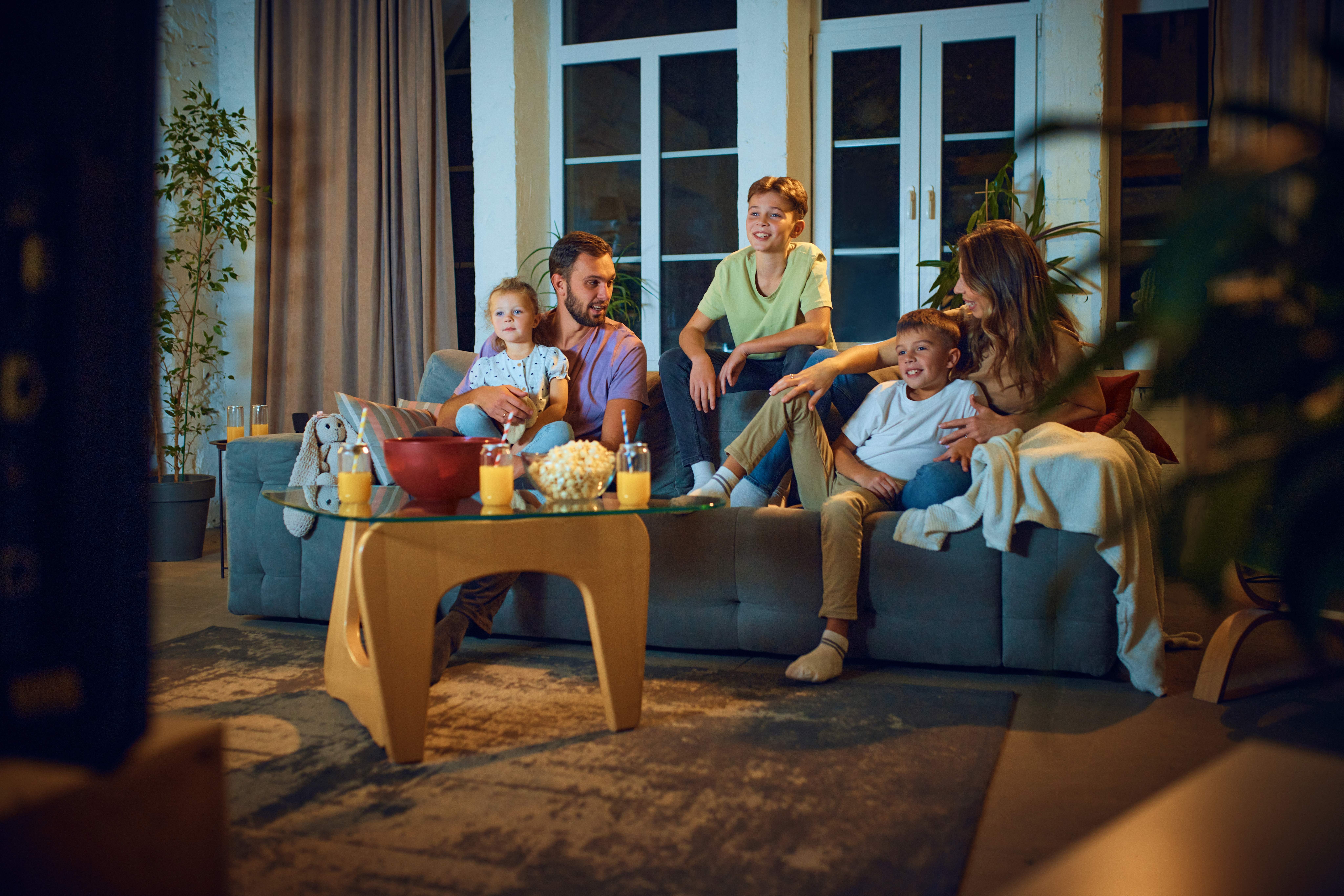 family watching tv