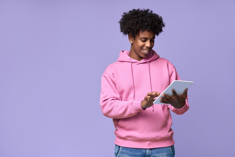 man working on tablet