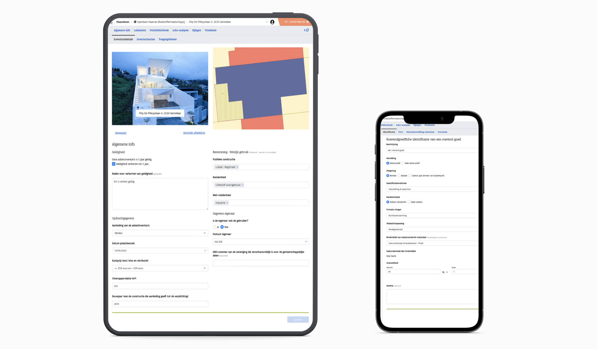 Asbestos OVAM App on mobile and tablet screen
